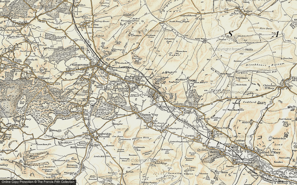 Old Map of Historic Map covering Bishopstrow Down in 1897-1899