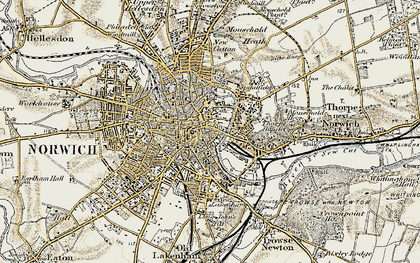 Old map of Norwich in 1901-1902