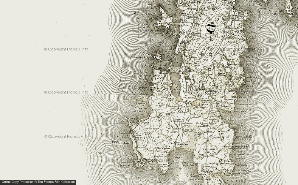 Old Map of Historic Map covering Wick of Shunni in 1911-1912