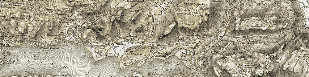 Old map of Allt Gleann Udalain in 1908-1909