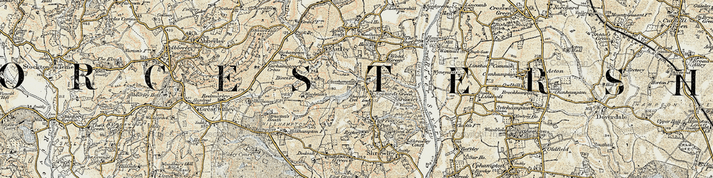 Old map of Noutard's Green in 1901-1902