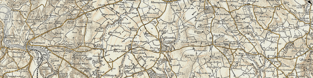 Old map of Afon Hirwaun in 1901