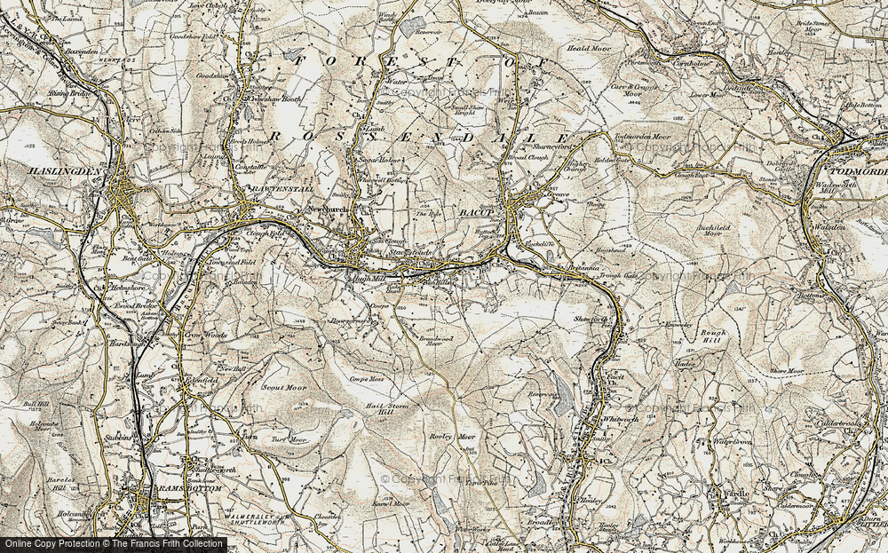 Old Map of Historic Map covering Rossendale Valley in 1903