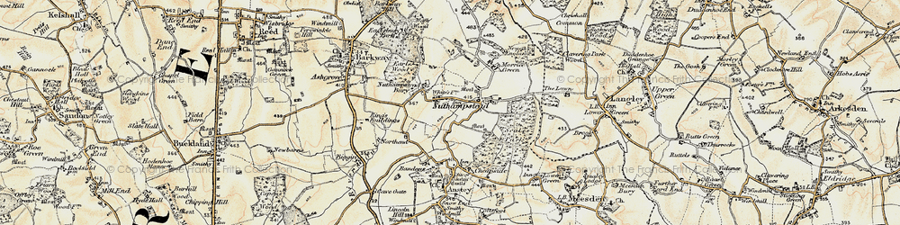 Old map of Nuthampstead in 1898-1901