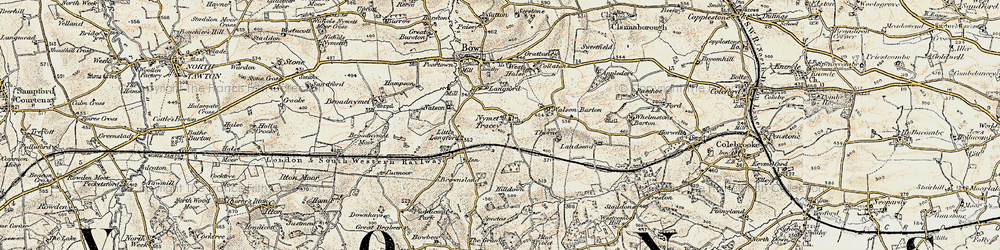 Old map of Broadnymett Moor in 1899-1900