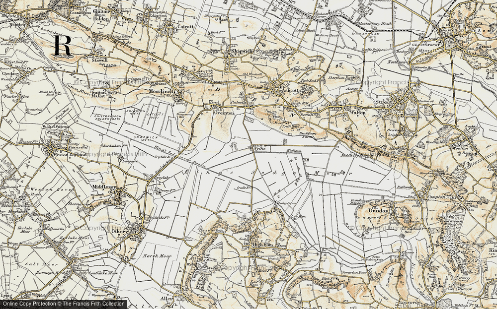 Old Map of Historic Map covering Butleigh Moor in 1898-1900