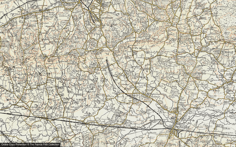 Old Map of Historic Map covering Bourne Place in 1897-1898