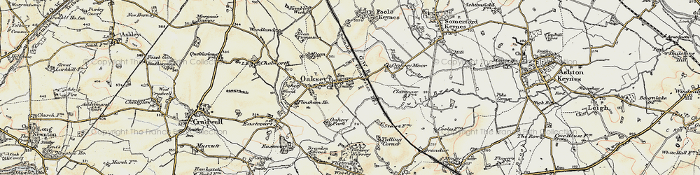 Old map of Oaksey in 1898-1899