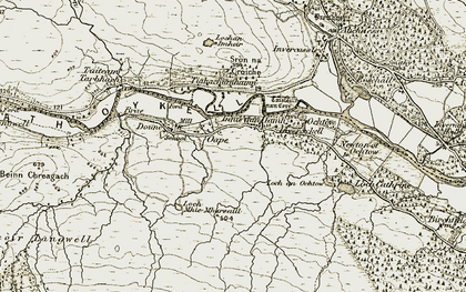 Old map of Strath Oykel in 1908-1912