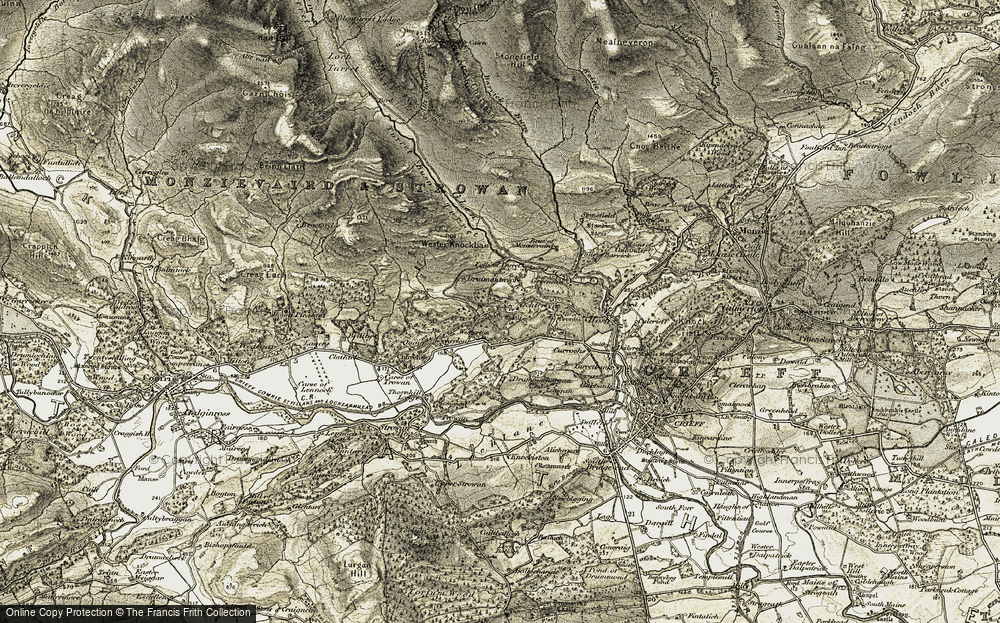 Old Map of Historic Map covering Wester Knockbae in 1906-1907