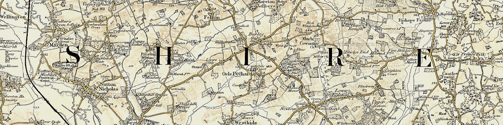 Old map of Ocle Pychard in 1899-1901