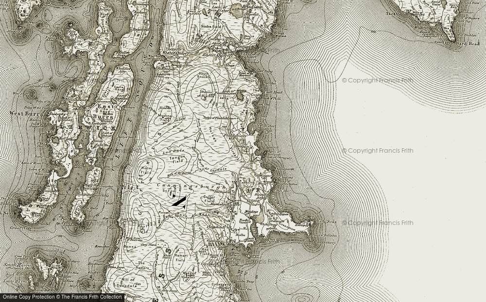 Old Map of Historic Map covering Bay of Okraquoy in 1911-1912