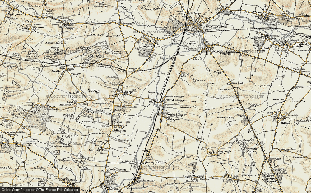 Old Map of Offord Cluny, 1901 in 1901