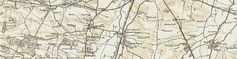 Old map of Offord Cluny in 1901