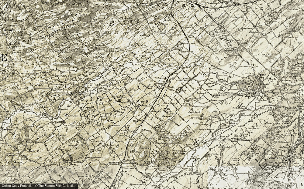 Old Map of Historic Map covering Ancrum Craig in 1901-1904