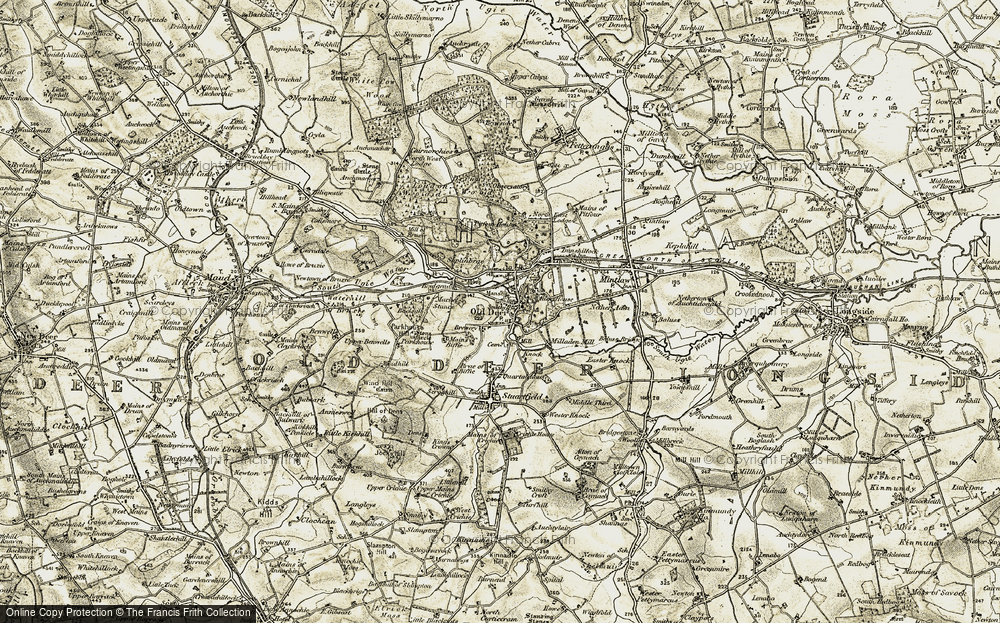 Old Map of Historic Map covering Bruxie Lodge in 1909-1910