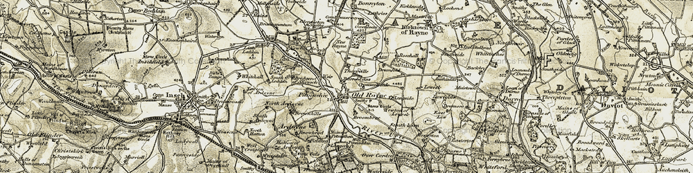 Old map of Old Rayne in 1908-1910