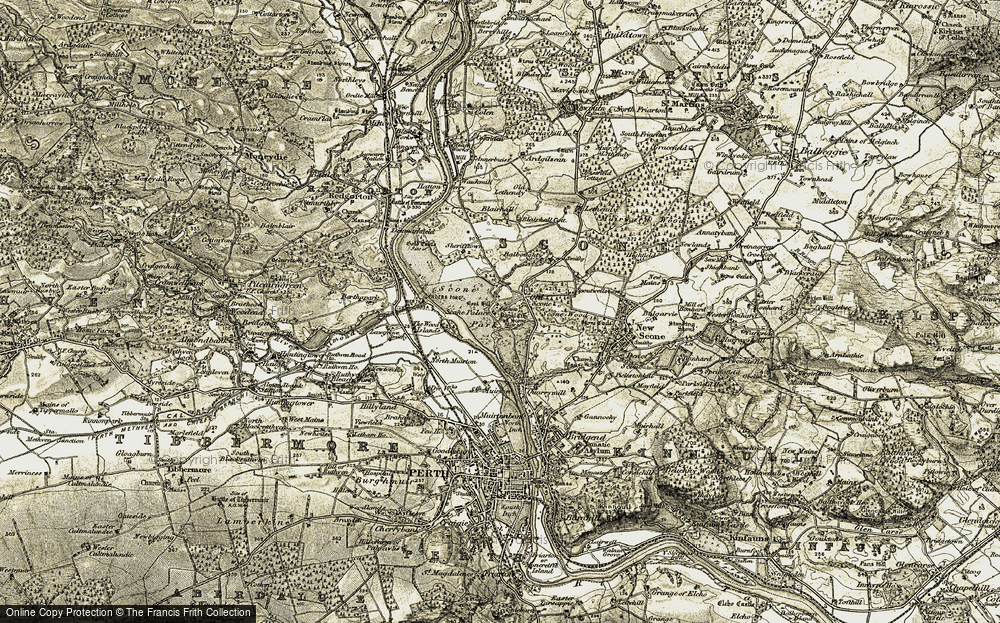 Old Map of Old Scone, 1907-1908 in 1907-1908