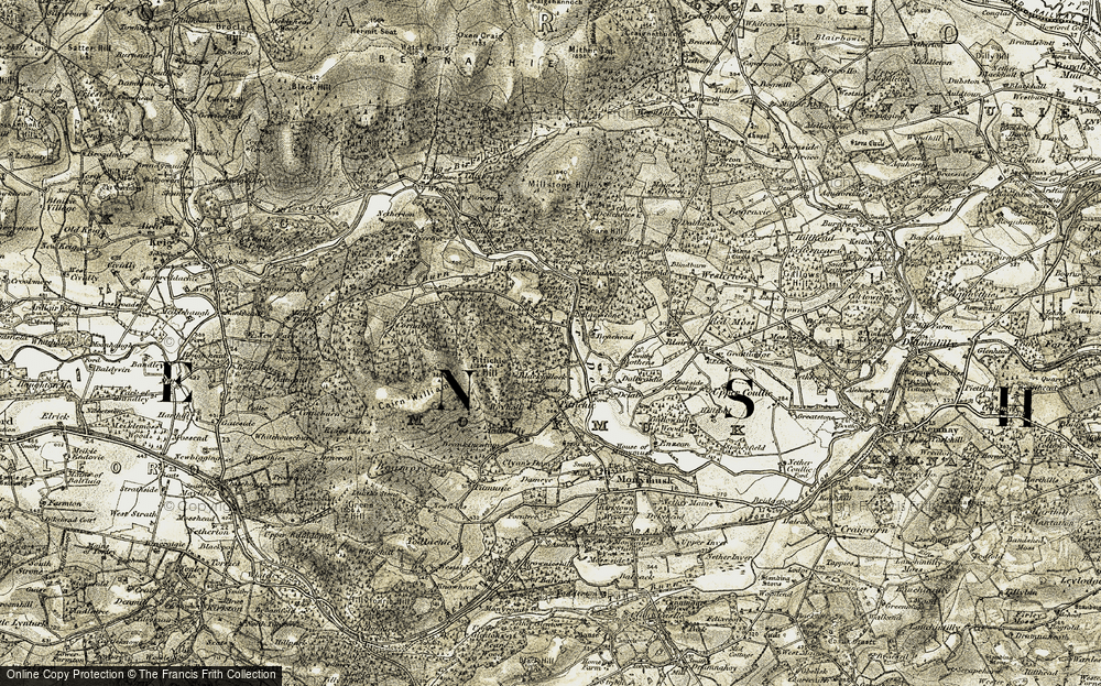 Old Map of Historic Map covering Blairdaff in 1908-1910