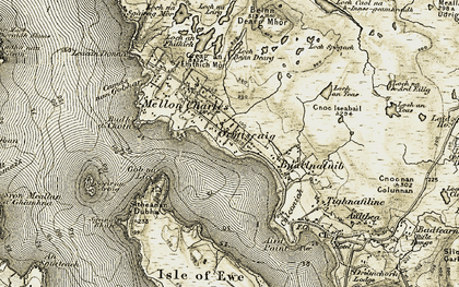 Old map of Ormiscaig in 1908-1910
