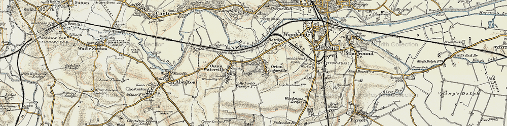 Old map of Orton Longueville in 1901-1902