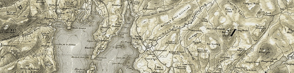 Old map of Buaile Dubh Àrd in 1908-1909