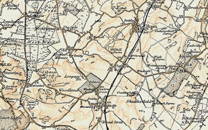 Old map of Ottinge in 1898-1899