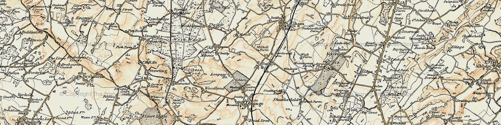 Old map of Ottinge in 1898-1899