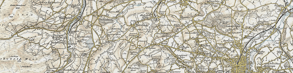 Old map of Outlane in 1903