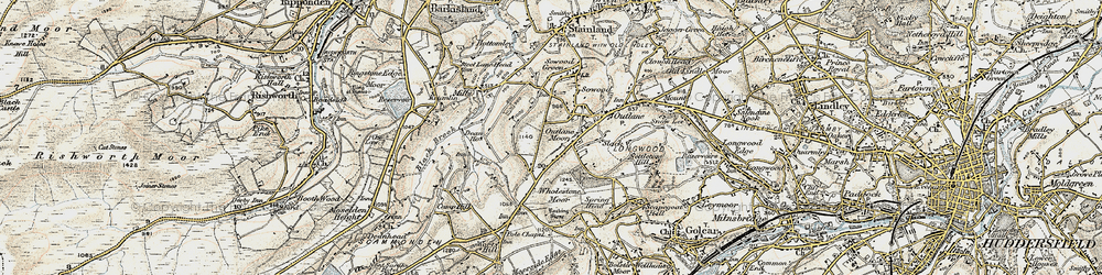 Old map of Outlane Moor in 1903