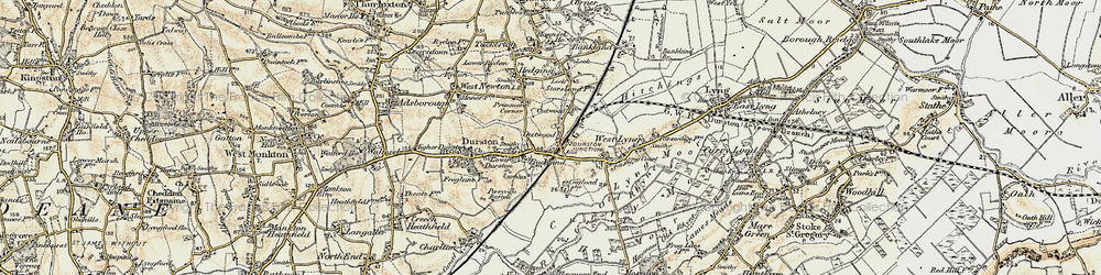 Old map of Outwood in 1898-1900