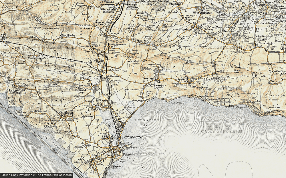 Old Map of Historic Map covering Bowleaze Cove in 1899