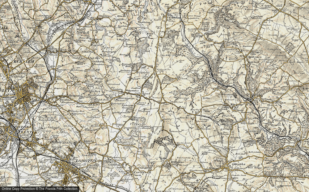 Old Map of Historic Map covering Wetley Abbey in 1902