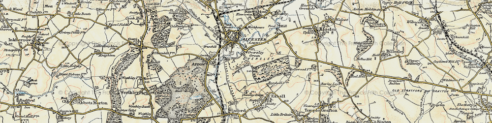 Old map of Oversley Green in 1899-1902