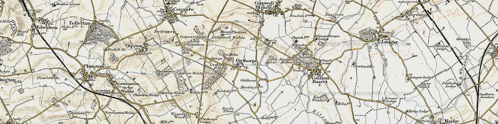 Old map of Owthorpe in 1902-1903