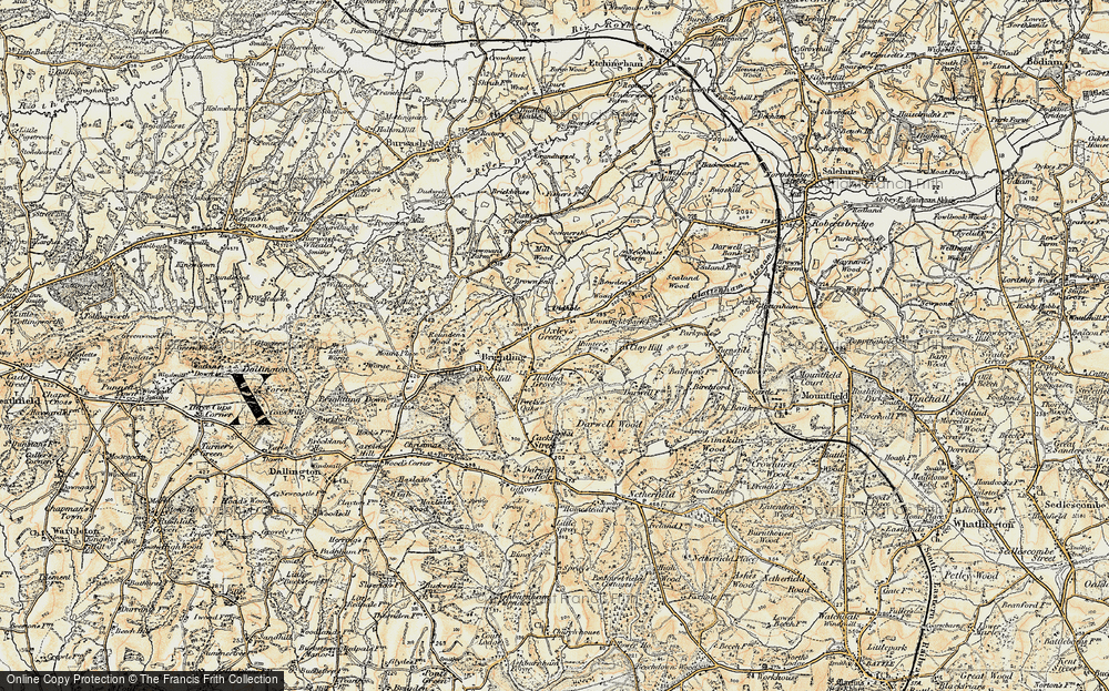 Old Map of Historic Map covering Brightling Hall in 1898