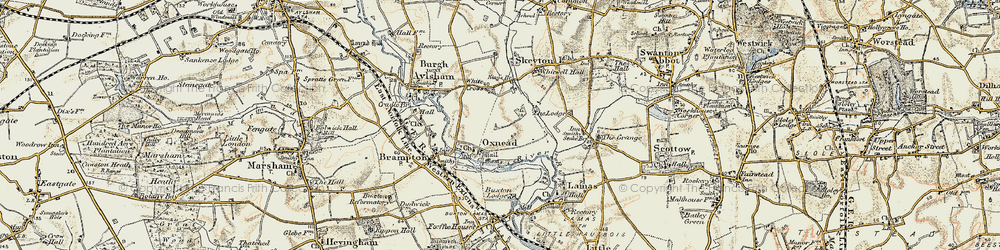 Old map of Oxnead in 1901-1902