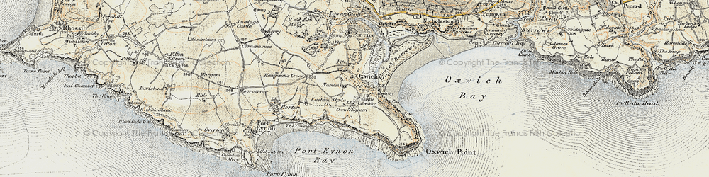 Old map of Oxwich in 1900-1901