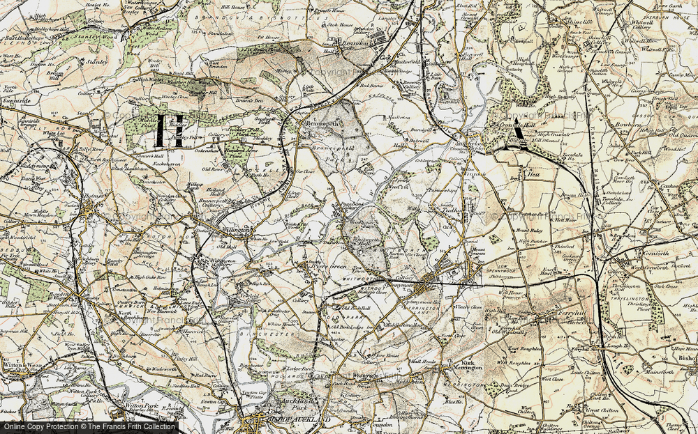 Old Map of Historic Map covering Whitworth Hall Country Park in 1901-1904
