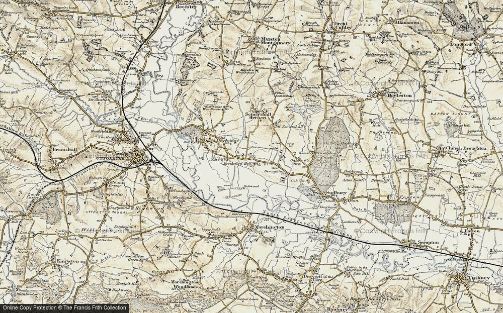 Old Map of Historic Map covering Brocksford Hall in 1902
