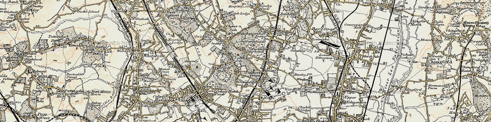 Old map of Palmers Green in 1897-1898
