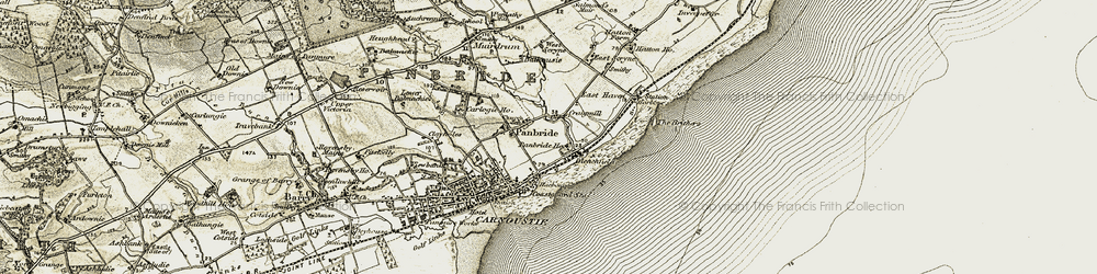 Old map of Panbride in 1907-1908