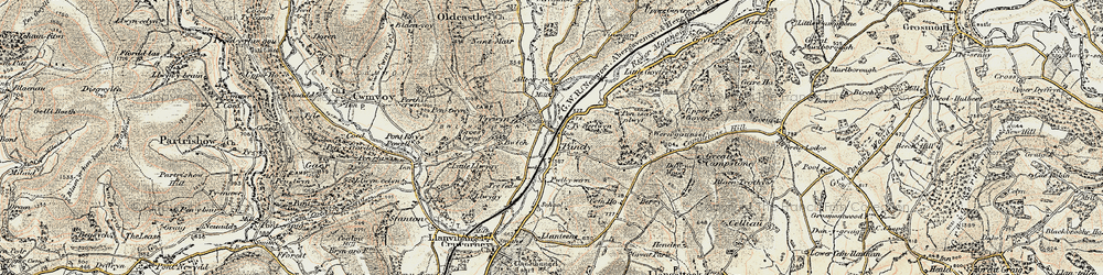 Old map of Pandy in 1899-1900