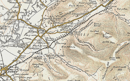 Old map of Afon Cwm-pandy in 1902-1903