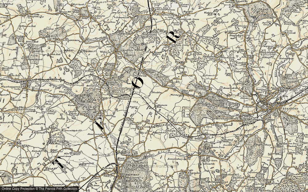 Old Map of Historic Map covering Panshanger Aerodrome in 1898