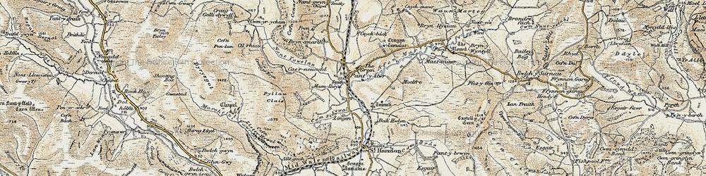 Old map of Afon Marteg in 1901-1903