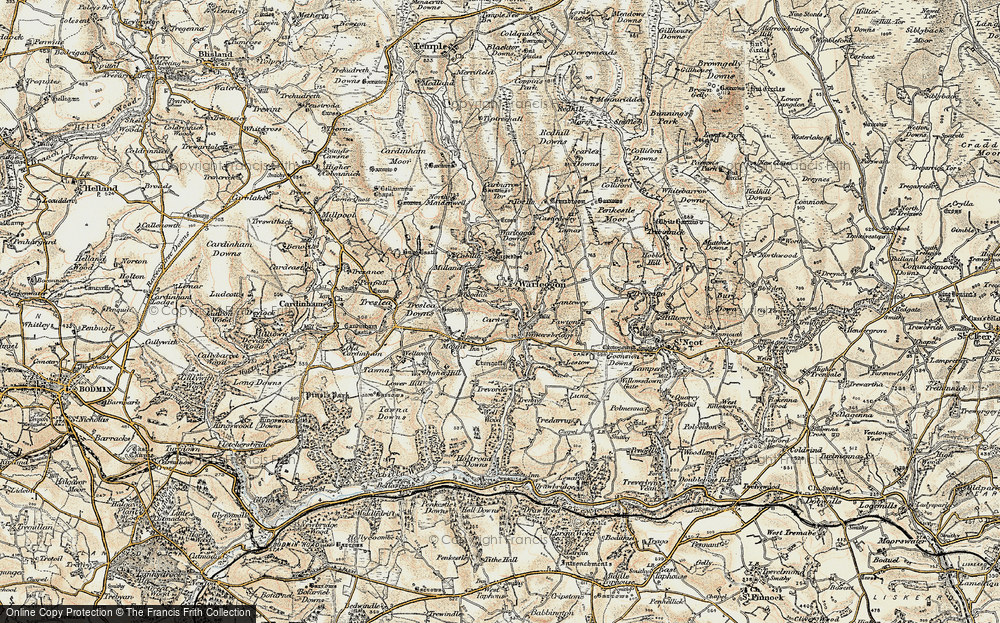 Mount 1907 Cornwall repro Corn-27-SW Pantersbridge Old map of Warleggan 