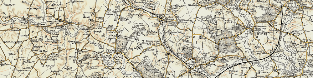 Old map of Parham Old Hall in 1898-1901