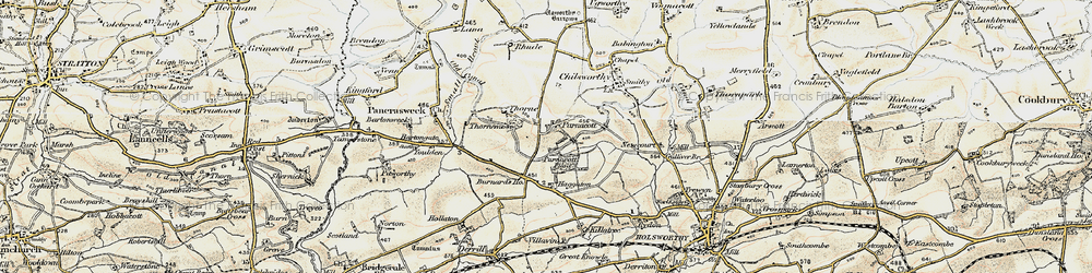 Old map of Parnacott in 1900