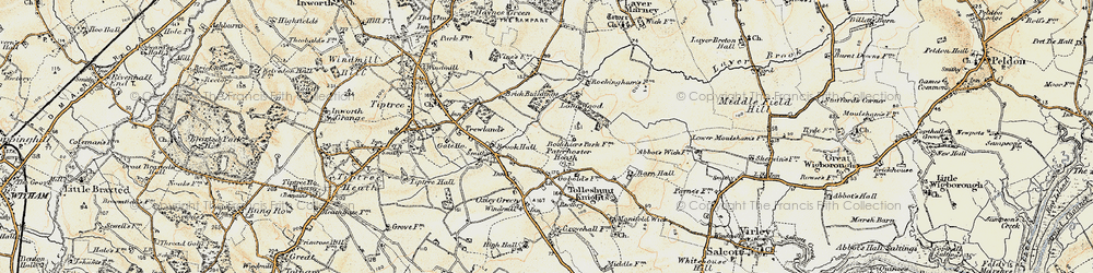 Old map of Layer Brook in 1898-1899